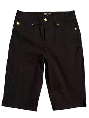 IMAN Black Bermuda Shorts with Gold Accents Stretch Size 6